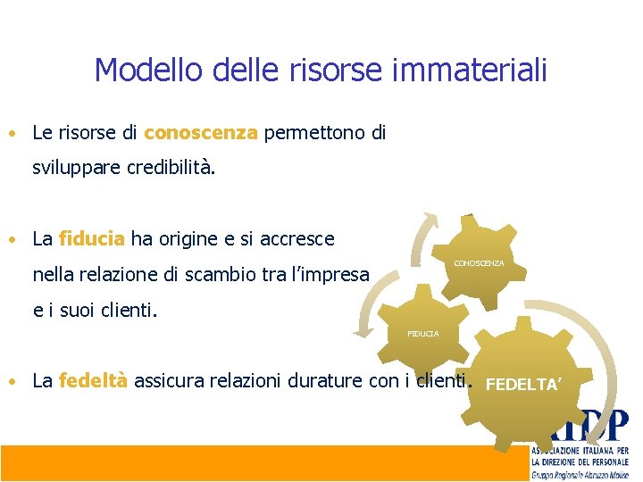 Modello delle risorse immateriali • Le risorse di conoscenza permettono di sviluppare credibilità. •