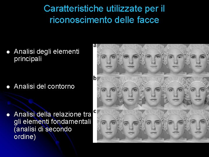 Caratteristiche utilizzate per il riconoscimento delle facce l Analisi degli elementi principali l Analisi