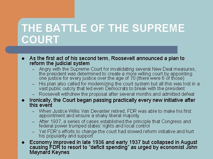 THE BATTLE OF THE SUPREME COURT l As the first act of his second