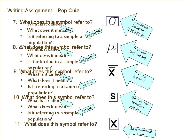 Writing Assignment – Pop Quiz 7. What does symbol refer to? • What is