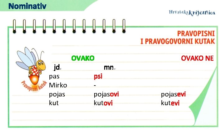 Nominativ jd. pas Mirko pojas kut OVAKO mn. psi pojasovi kutovi OVAKO NE pojasevi