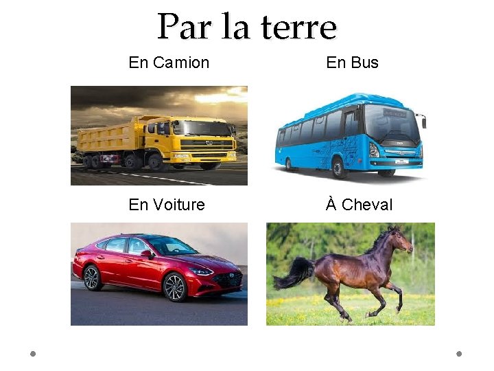 Par la terre En Camion En Bus En Voiture À Cheval 