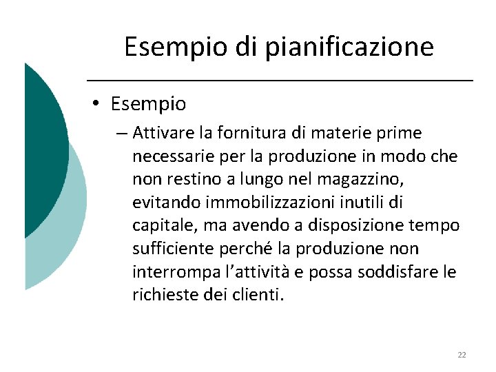 Esempio di pianificazione • Esempio – Attivare la fornitura di materie prime necessarie per