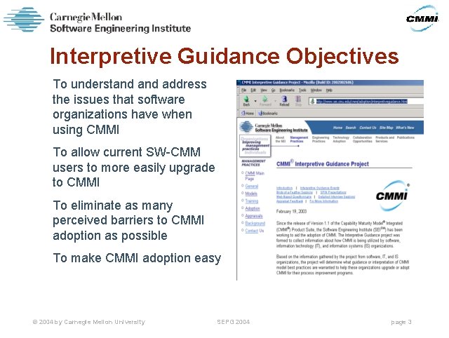 Interpretive Guidance Objectives To understand address the issues that software organizations have when using