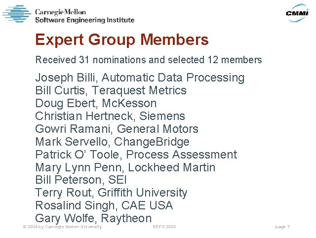 Expert Group Members Received 31 nominations and selected 12 members Joseph Billi, Automatic Data