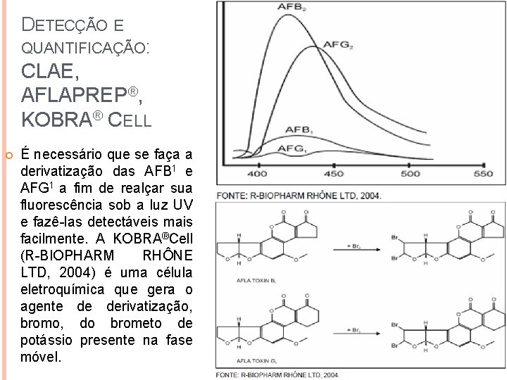 DETECÇÃO E QUANTIFICAÇÃO: CLAE, AFLAPREP®, KOBRA® CELL É necessário que se faça a derivatização