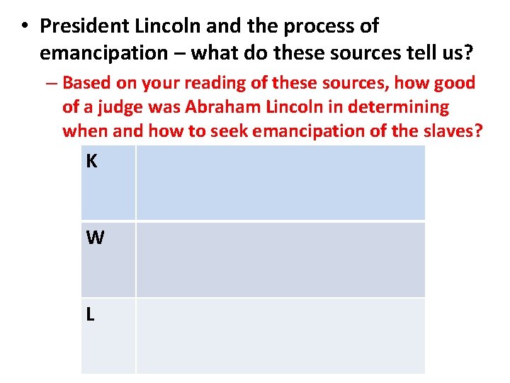  • President Lincoln and the process of emancipation – what do these sources