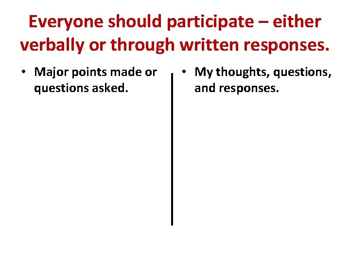 Everyone should participate – either verbally or through written responses. • Major points made
