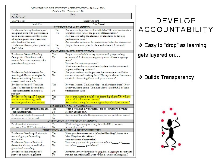 DEVELOP ACCOUNTABILITY v Easy to “drop” as learning gets layered on… v Builds DEVELOP ACCOUNTABILITY v Easy to “drop” as learning gets layered on… v Builds