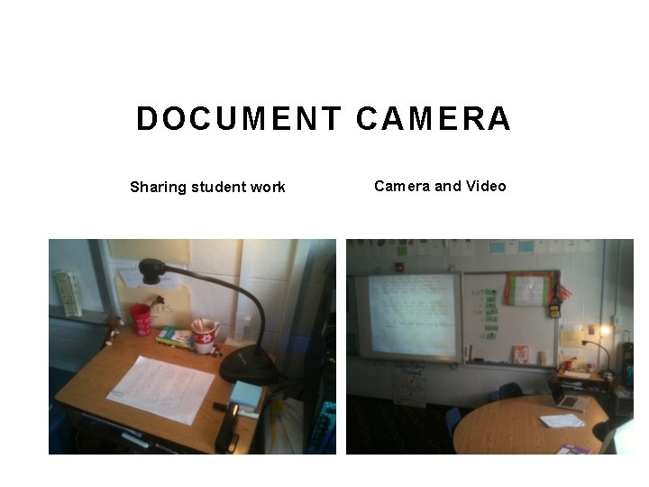 DOCUMENT CAMERA Sharing student work Camera and Video DOCUMENT CAMERA Sharing student work Camera and Video