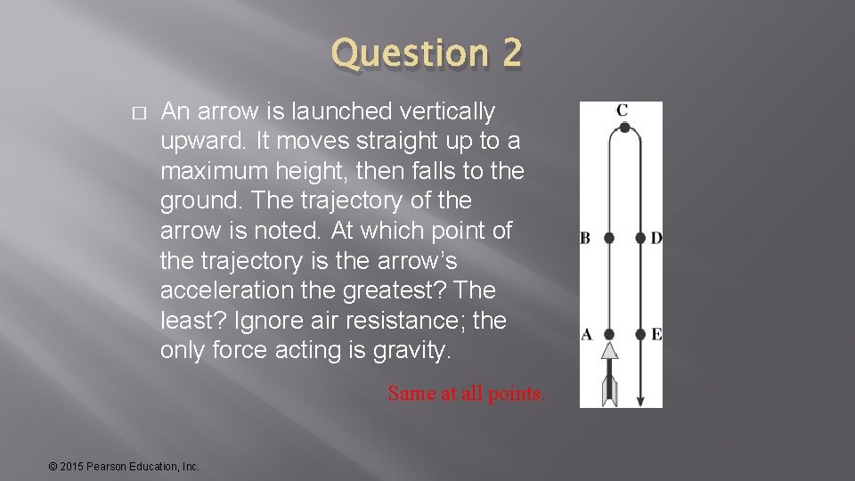 Question 2 � An arrow is launched vertically upward. It moves straight up to