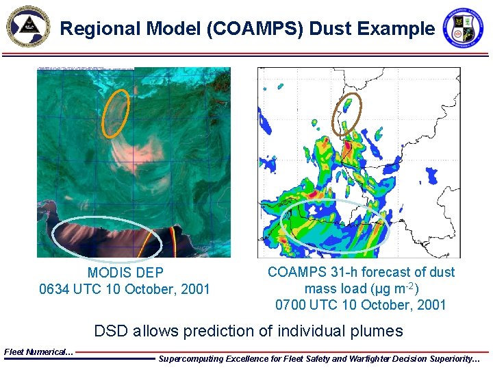 Regional Model (COAMPS) Dust Example MODIS DEP 0634 UTC 10 October, 2001 COAMPS 31
