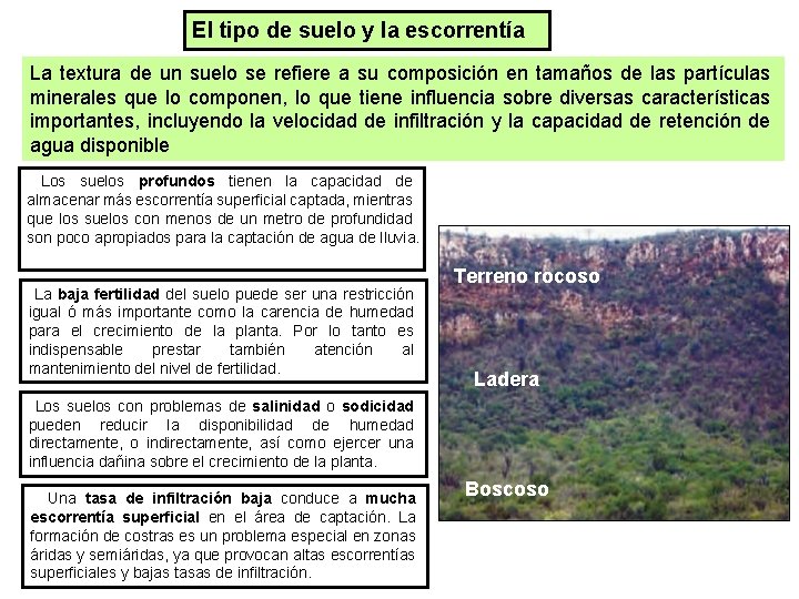 El tipo de suelo y la escorrentía La textura de un suelo se refiere