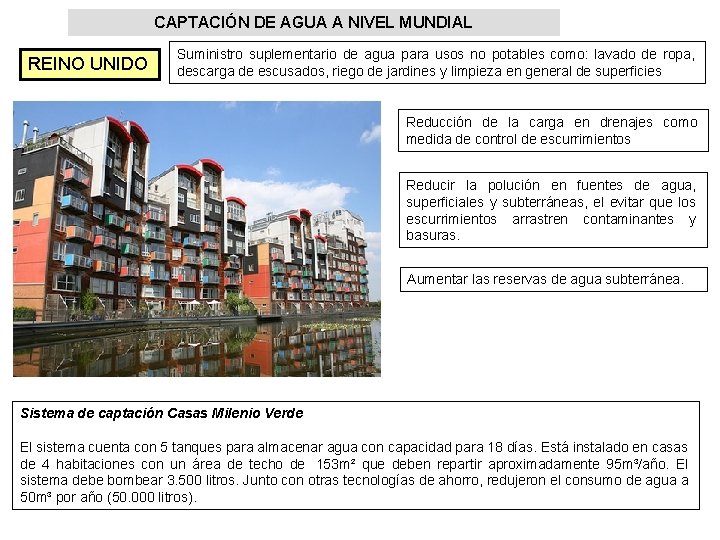CAPTACIÓN DE AGUA A NIVEL MUNDIAL REINO UNIDO Suministro suplementario de agua para usos