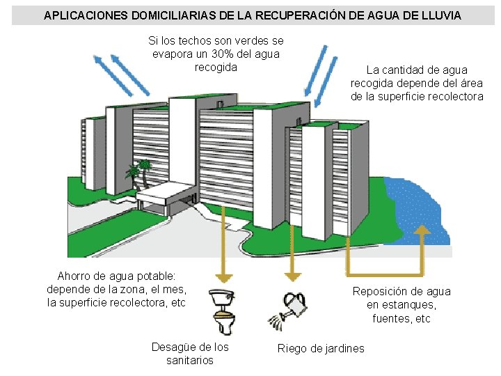 APLICACIONES DOMICILIARIAS DE LA RECUPERACIÓN DE AGUA DE LLUVIA Si los techos son verdes