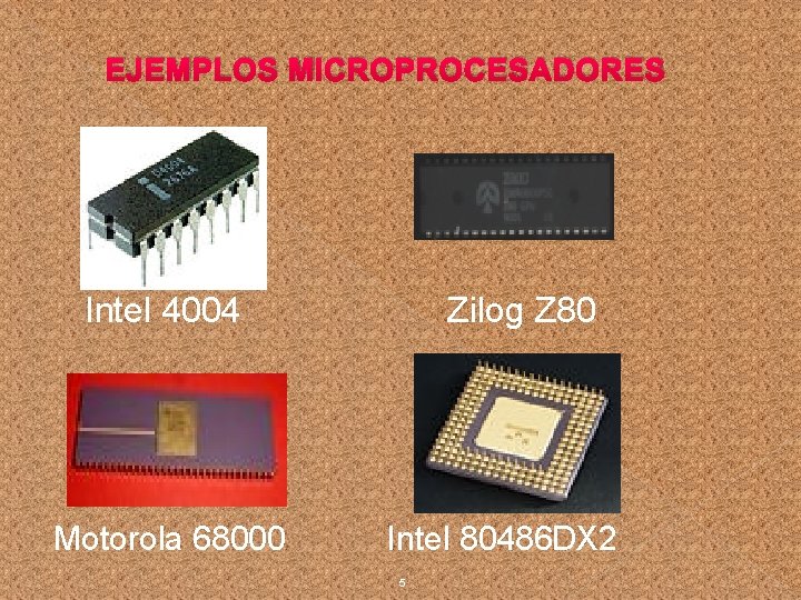 EJEMPLOS MICROPROCESADORES Intel 4004 Zilog Z 80 Motorola 68000 Intel 80486 DX 2 5