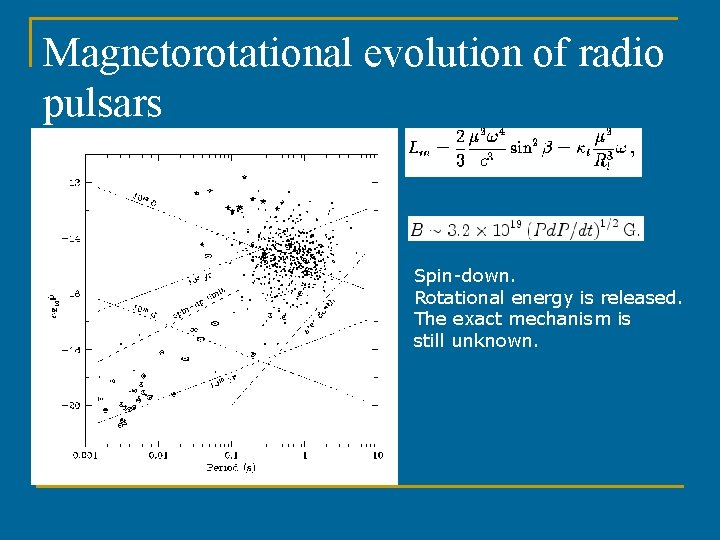 Magnetorotational evolution of radio pulsars Spin-down. Rotational energy is released. The exact mechanism is