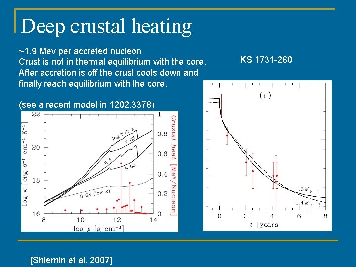 Deep crustal heating ~1. 9 Mev per accreted nucleon Crust is not in thermal