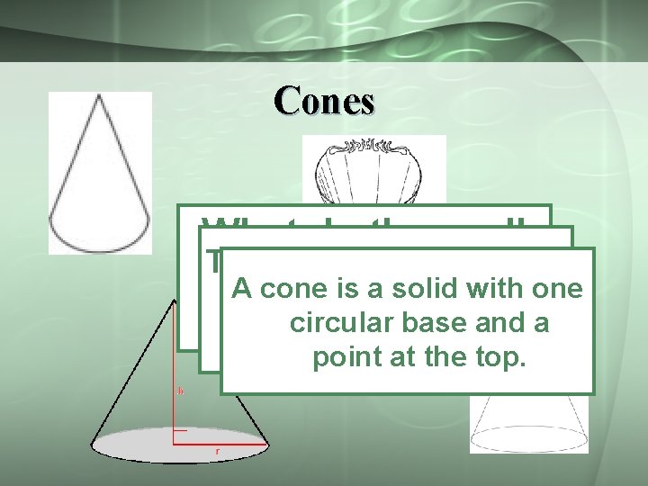 Cones What do these all They all have a circle at have in common?