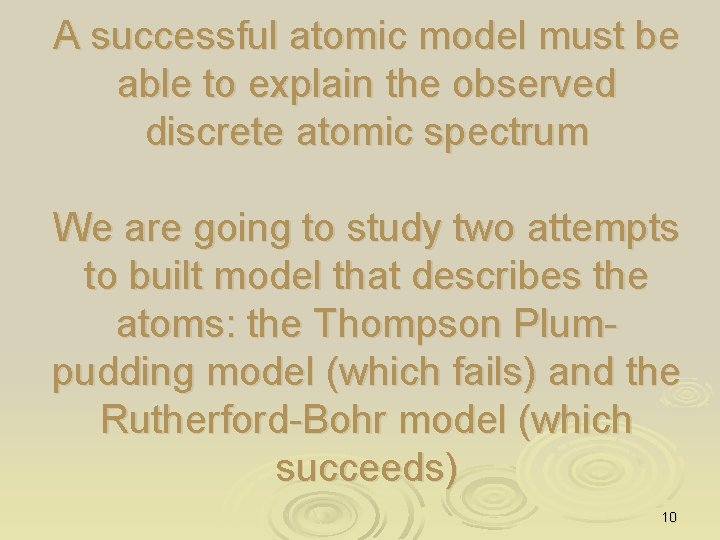 A successful atomic model must be able to explain the observed discrete atomic spectrum