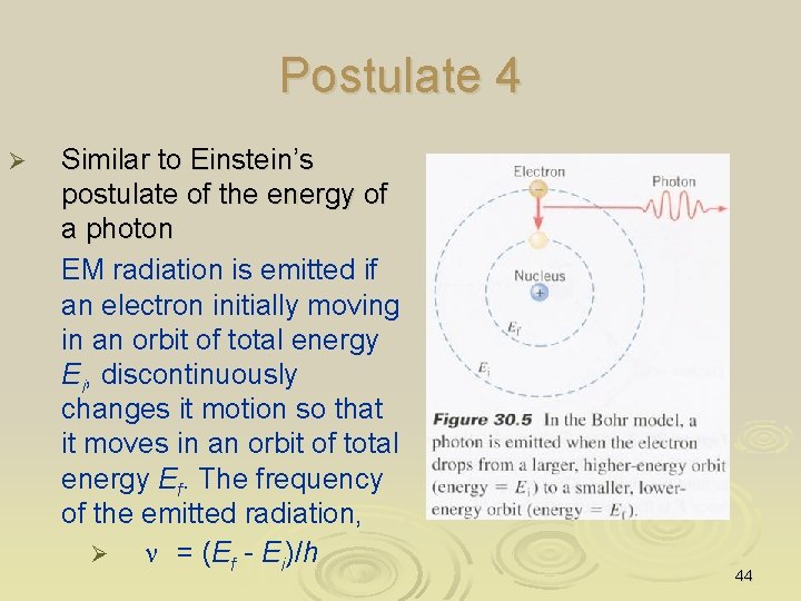 Postulate 4 Ø Similar to Einstein’s postulate of the energy of a photon EM