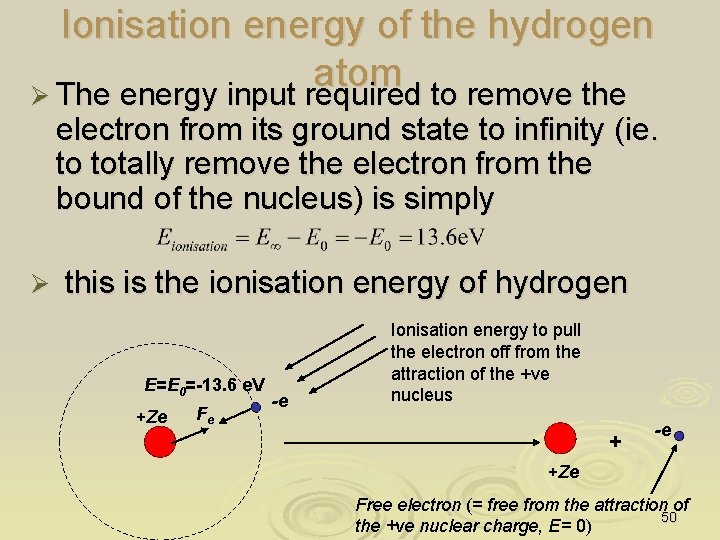 Ionisation energy of the hydrogen atom Ø The energy input required to remove the