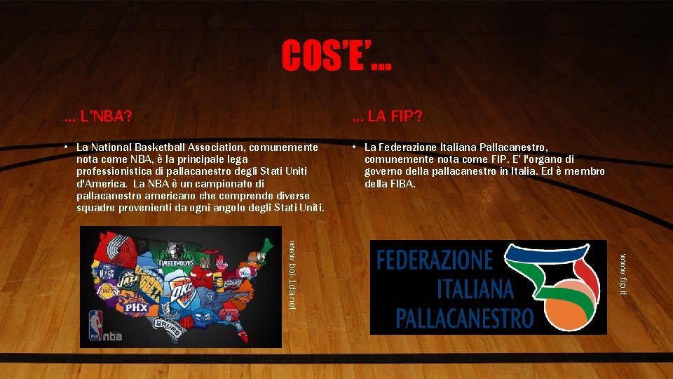 COS’E’… … L’NBA? … LA FIP? • La National Basketball Association, comunemente nota come