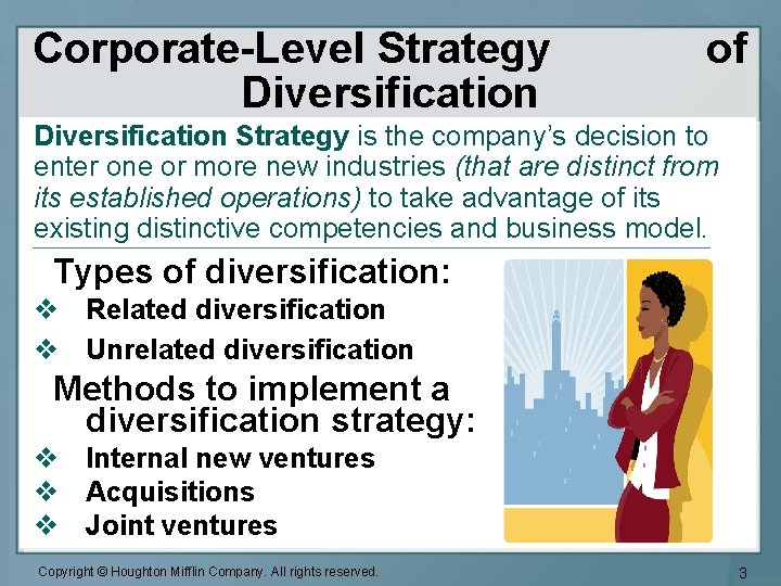Corporate-Level Strategy Diversification of Diversification Strategy is the company’s decision to enter one or