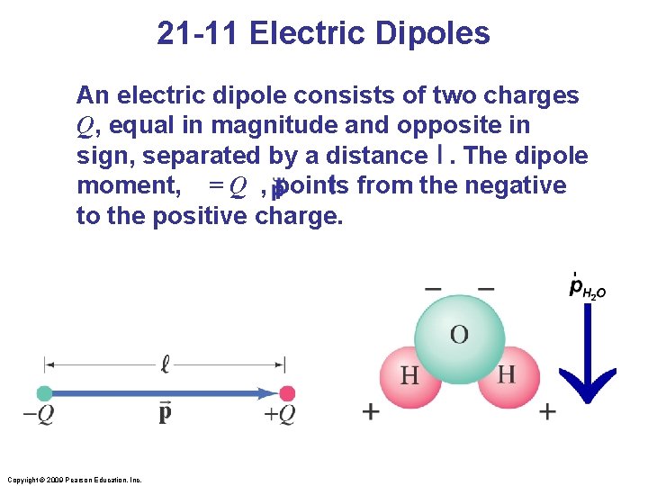 21 -11 Electric Dipoles An electric dipole consists of two charges Q, equal in