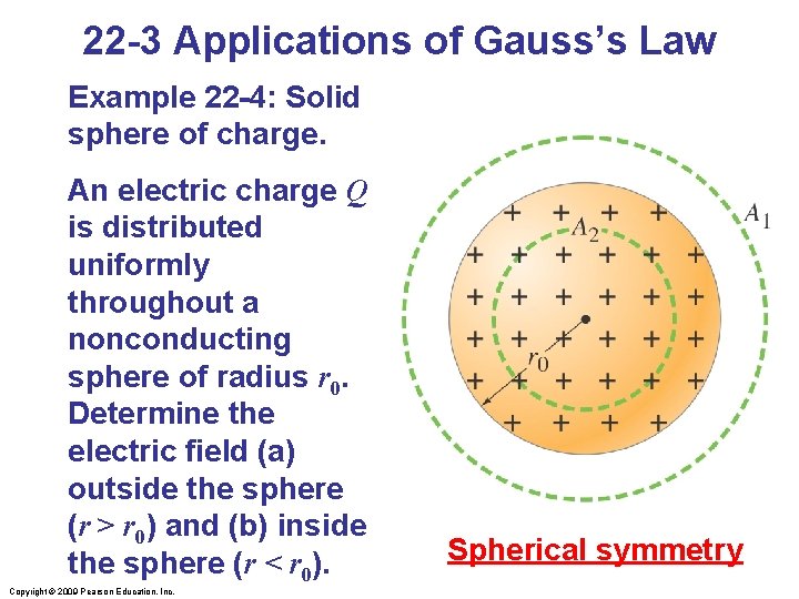 22 -3 Applications of Gauss’s Law Example 22 -4: Solid sphere of charge. An