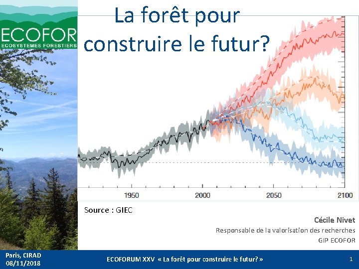 La forêt pour construire le futur? Source : GIEC Cécile Nivet Responsable de la