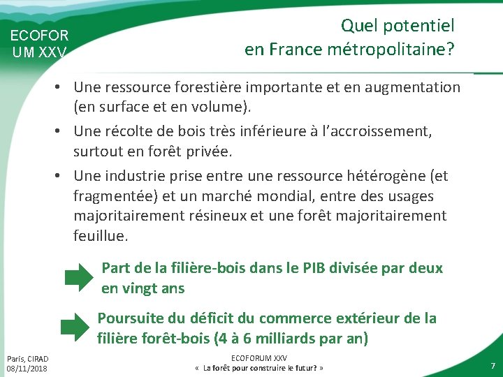 ECOFOR UM XXV Quel potentiel en France métropolitaine? • Une ressource forestière importante et