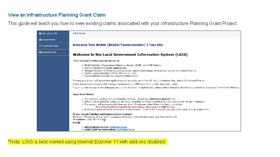 View an Infrastructure Planning Grant Claim This guide will teach you how to view