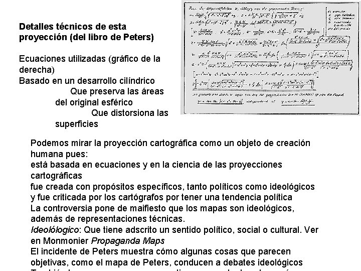 Detalles técnicos de esta proyección (del libro de Peters) Ecuaciones utilizadas (gráfico de la