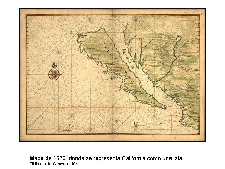 Mapa de 1650, donde se representa California como una Isla. Biblioteca del Congreso USA.
