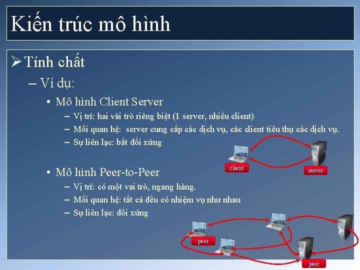 Kiến trúc mô hình Ø Tính chất – Ví dụ: • Mô hình Client