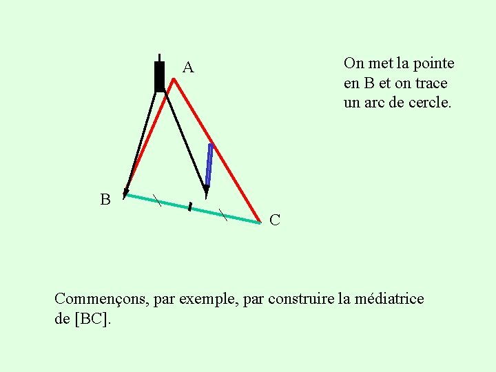 On met la pointe en B et on trace un arc de cercle. A