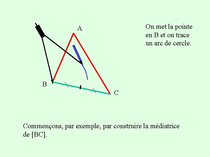 On met la pointe en B et on trace un arc de cercle. A