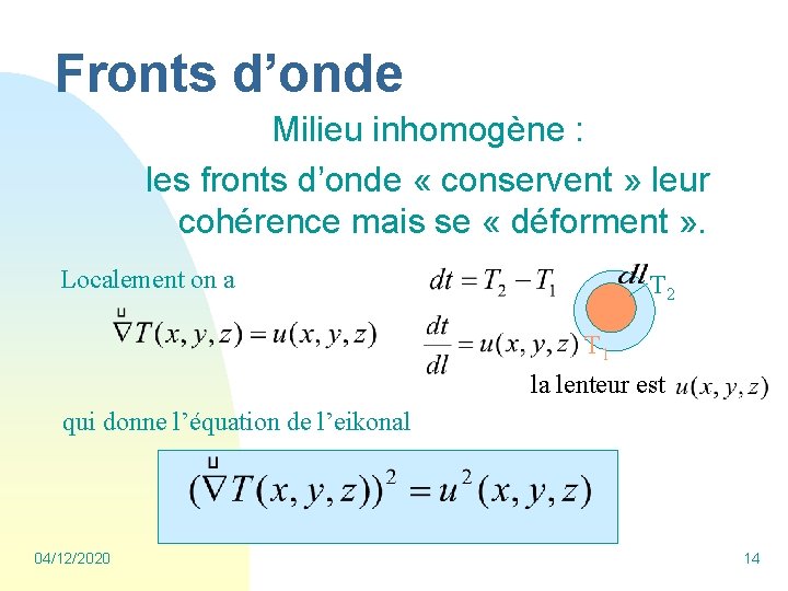 Fronts d’onde Milieu inhomogène : les fronts d’onde « conservent » leur cohérence mais