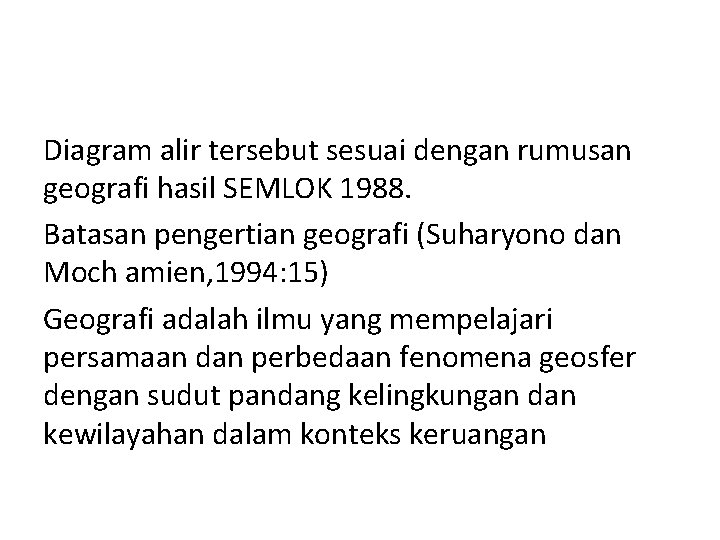 Diagram alir tersebut sesuai dengan rumusan geografi hasil SEMLOK 1988. Batasan pengertian geografi (Suharyono