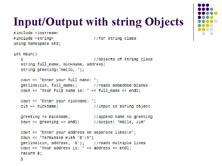 Input/Output with string Objects 