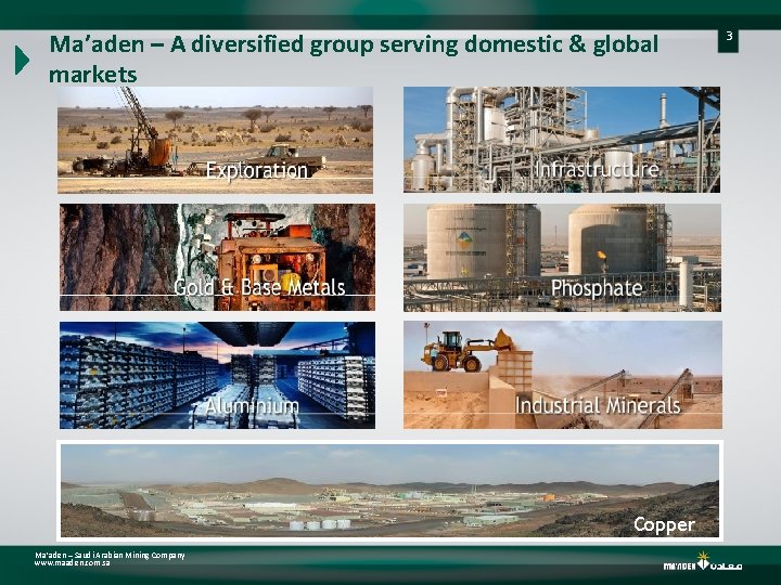 Ma’aden – A diversified group serving domestic & global markets Copper Ma’aden – Saudi