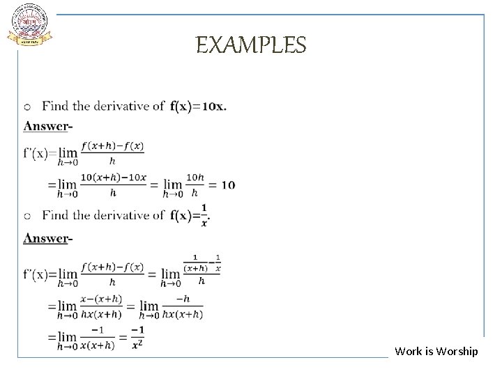  • EXAMPLES Work is Worship 