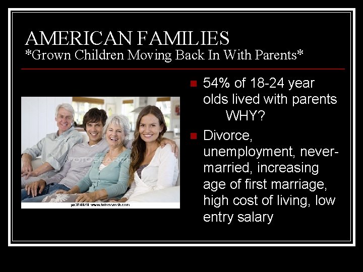AMERICAN FAMILIES *Grown Children Moving Back In With Parents* n n 54% of 18