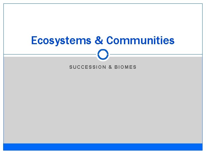 Ecosystems & Communities SUCCESSION & BIOMES 
