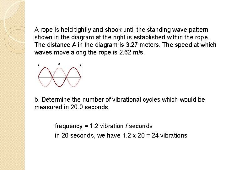 A rope is held tightly and shook until the standing wave pattern shown in A rope is held tightly and shook until the standing wave pattern shown in