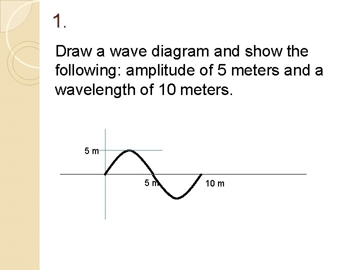 1. Draw a wave diagram and show the following: amplitude of 5 meters and