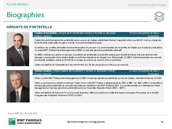 PLUS DE DÉTAILS PARVEST DIVERSIFIED DYNAMIC Biographies GÉRANTS DE PORTEFEILLE Fabien Benchetrit, Gérant de