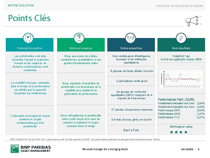 NOTRE SOLUTION PARVEST DIVERSIFIED DYNAMIC Points Clés Notre philosophie Notre processus Notre expertise Nos