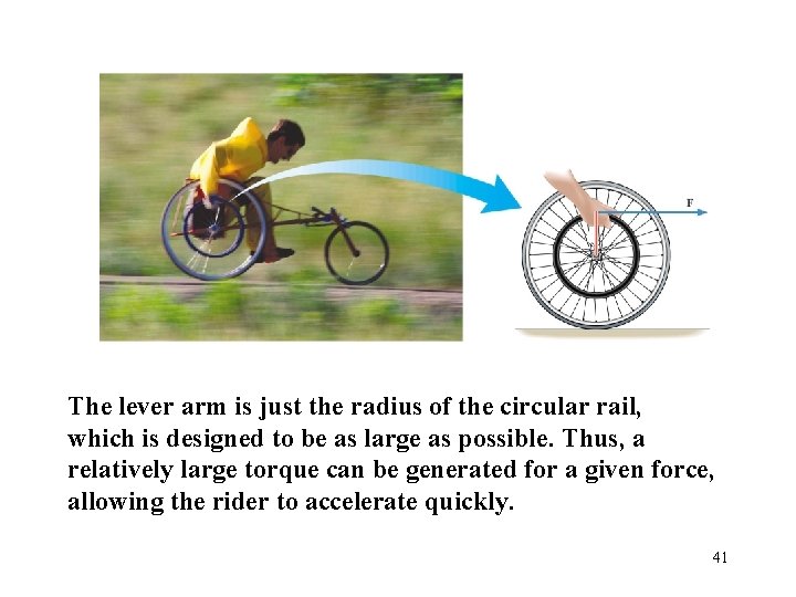 The lever arm is just the radius of the circular rail, which is designed